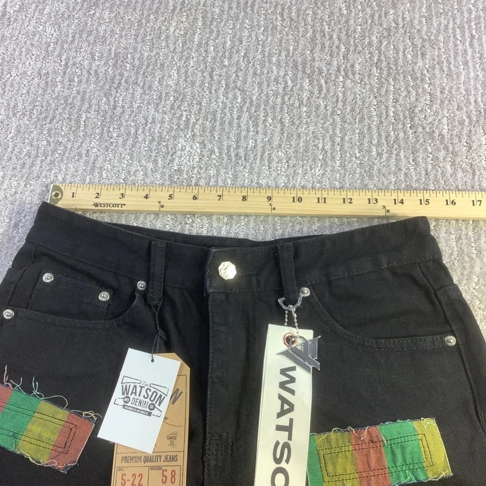 Watson Denim Black Jeans Mens‎ Size 32 (Actual 30 x 31) Rasta Patches NWT